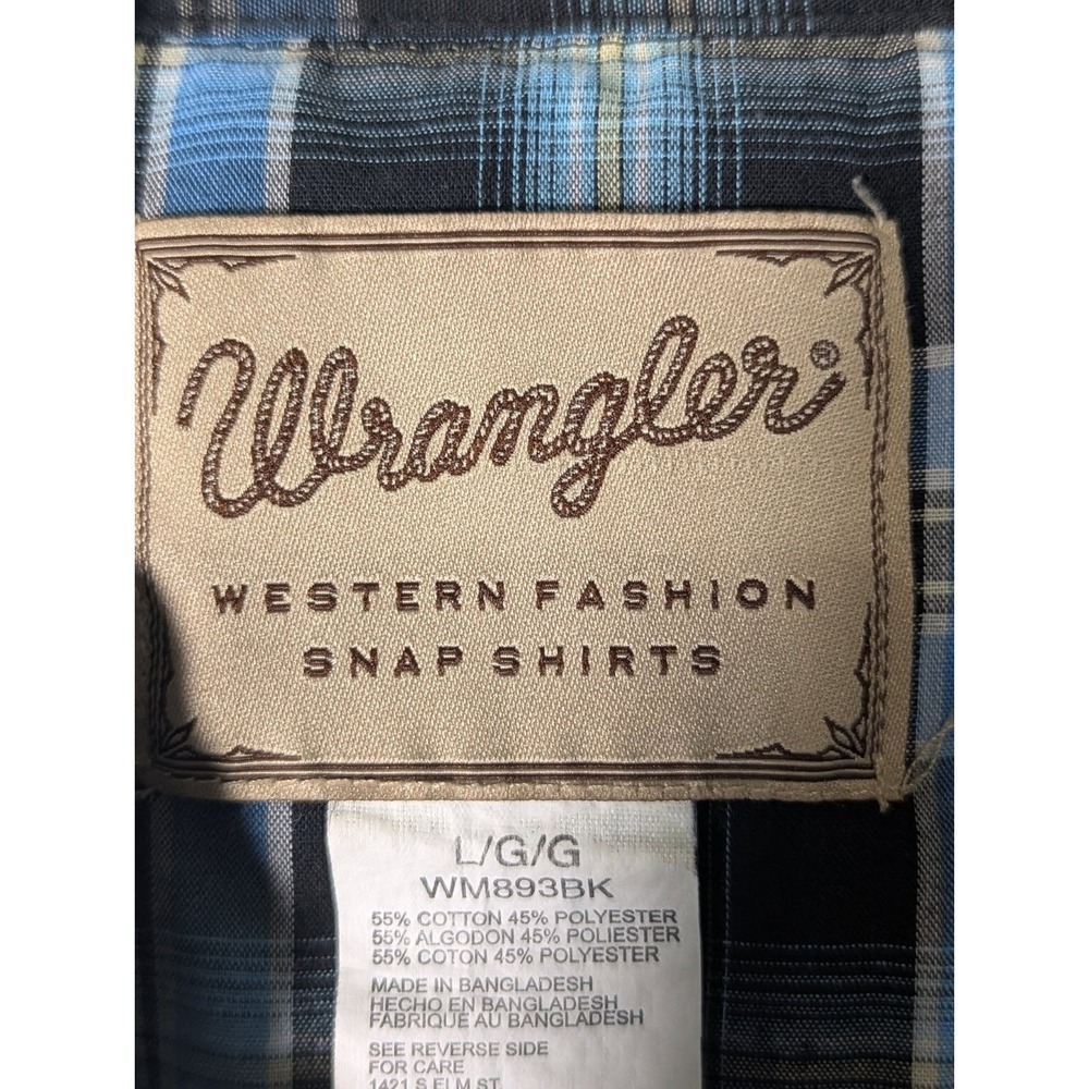 Wrangler Western Snap Button Up Plaid Size Large Blue Short Sleeve Shirt - Picture 6 of 9